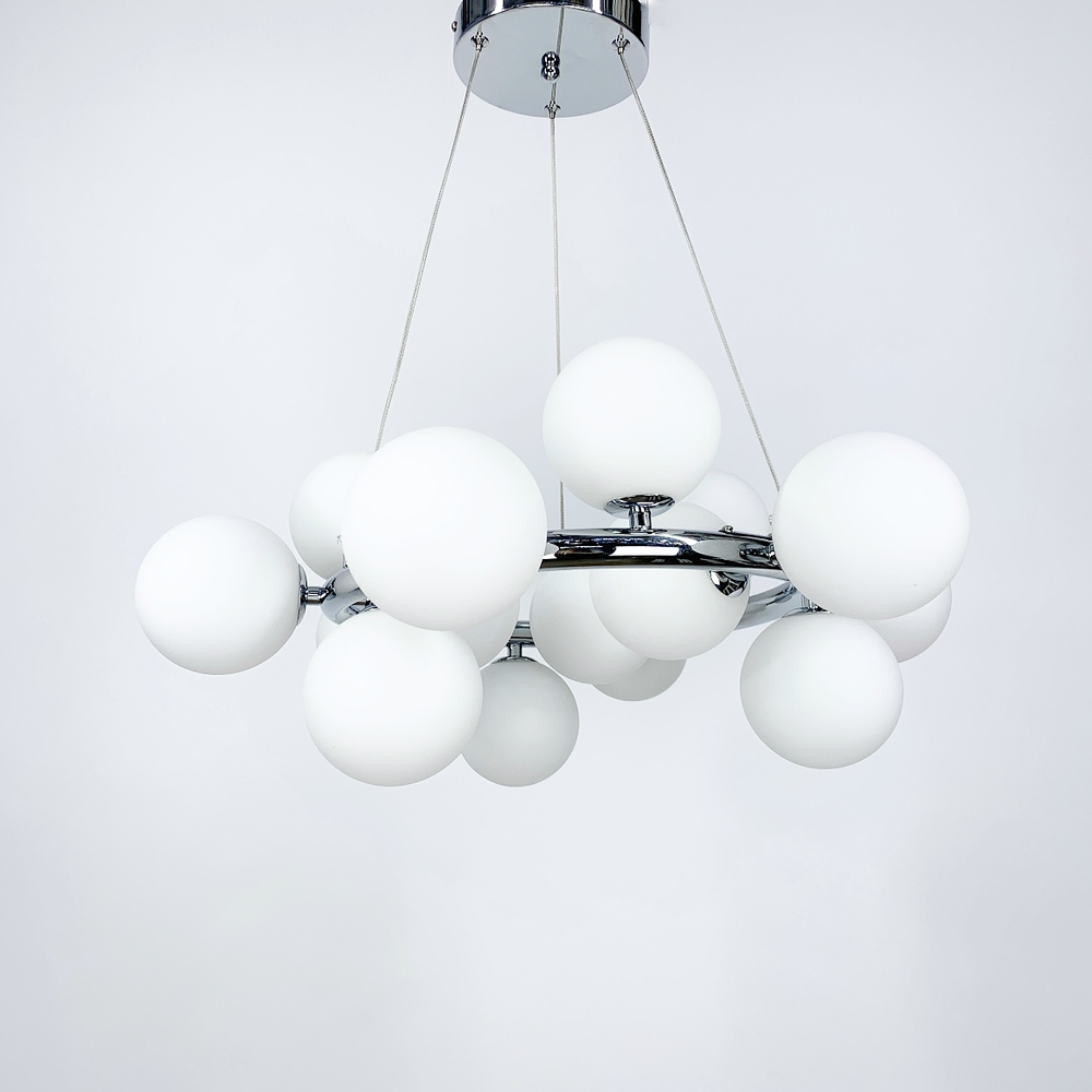 Люстра подвесная с 15 белыми плафонами Хром (SG47/15 CH/WT)