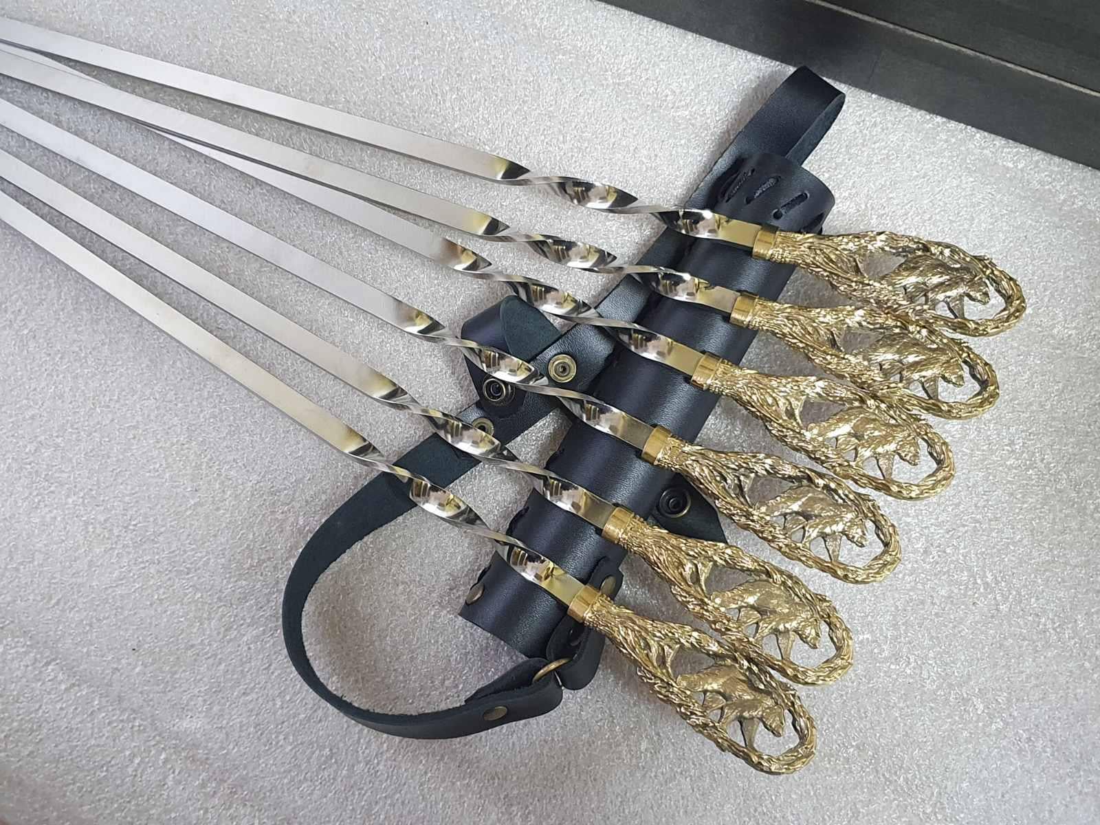 Набор шампуров ручной работы Медведь в кожаном чехле 60 см 6 шт. Бронзовый (470024)