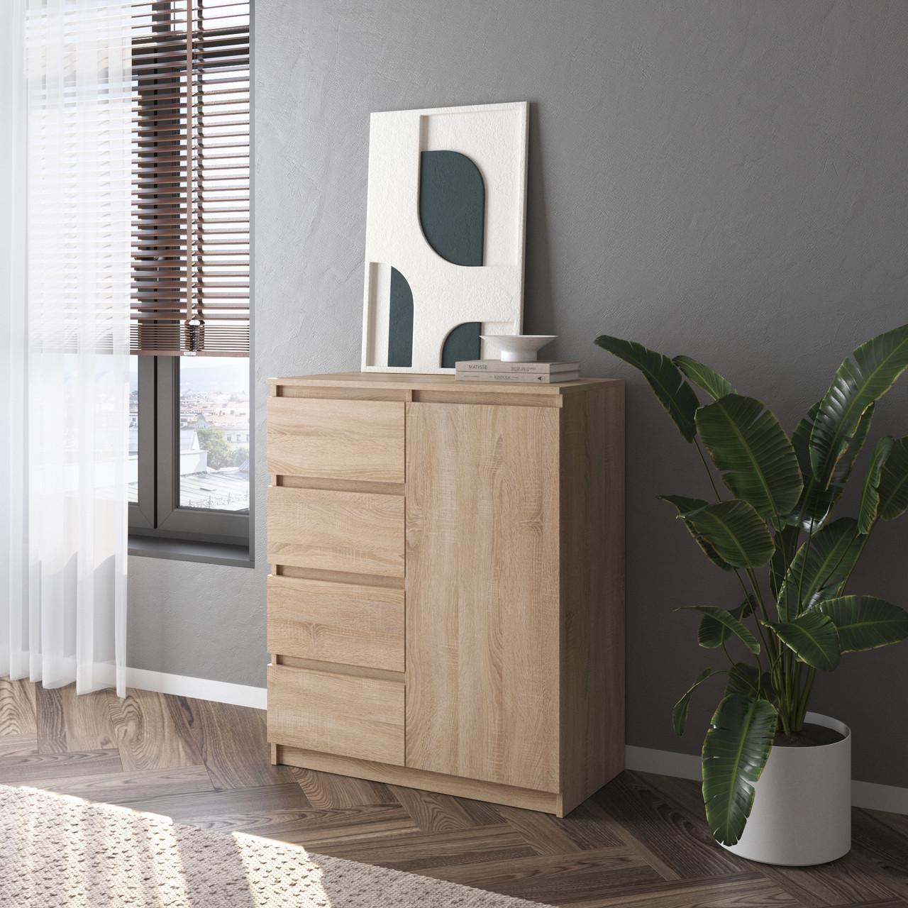 Комод з шухлядами та полицями Вайс R-32 80х40х98 см Дуб Сонома (30274717) - фото 1 Комод з шухлядами та полицями Вайс R-32 80х40х98 см Дуб Сонома (30274717) - фото 1