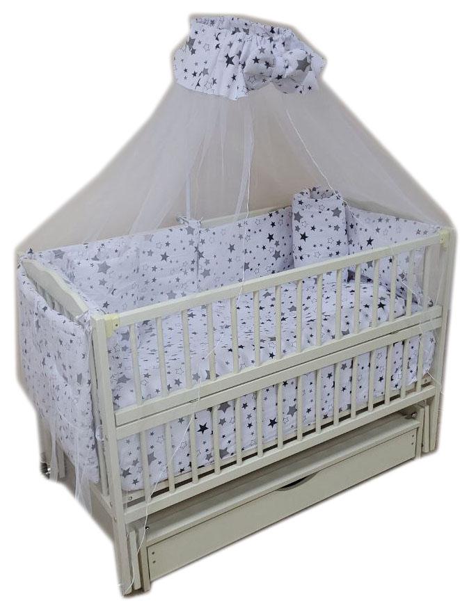 Кроватка маятник Радуга с ящиком/матрас кокос/постель 9 эл. Слоновая кость (11746560)