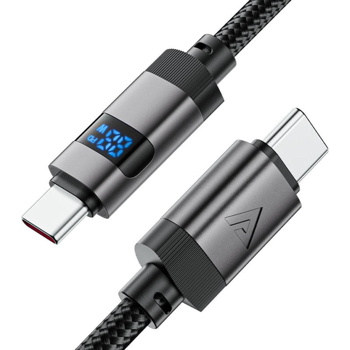 Кабель Acefast C15-03 USB-C до USB-C 60W з цифровим дисплеєм нейлонова обплетення 1,2 м Чорний (612454) - фото 3