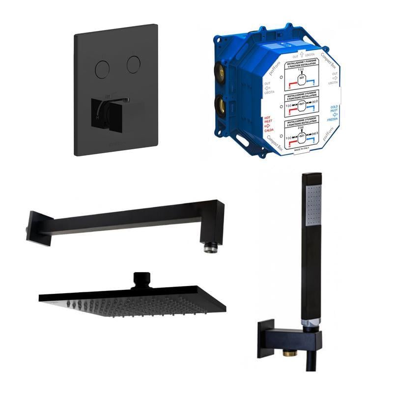 Набір душовий прихованого монтажу Paffoni Compact-T Quadro Чорний матовий (Kit Compact-T Quadro Nero)