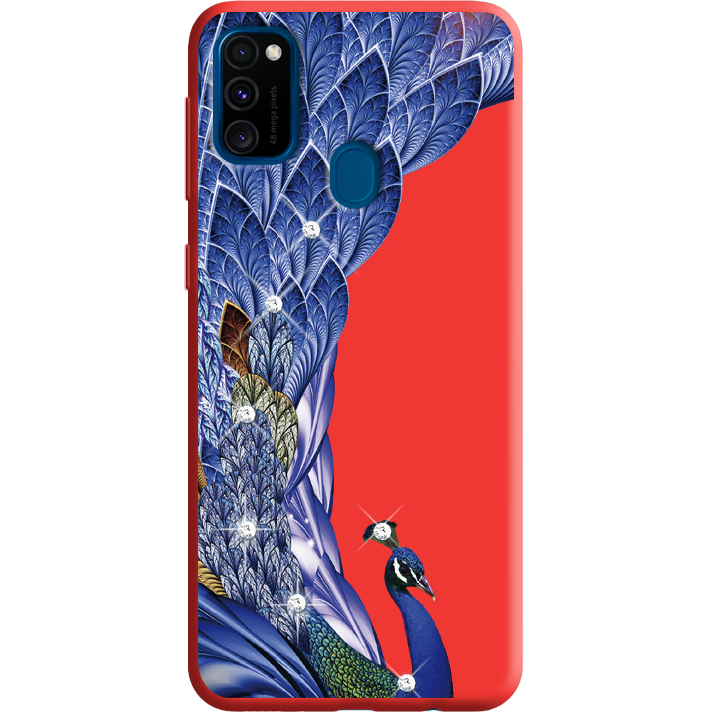 Чехол с рисунком Boxface Samsung M307 Galaxy M30s Павлин со стразами Красный силикон (38209-rs7-38660)