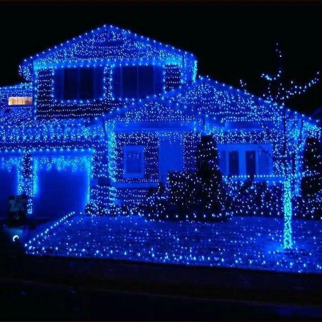 Гирлянда светодиодная Нить уличная 40 м 800 Led Новогодняя для улицы Синий на дерево ЗЕЛ. ПРОВ (2022661756)