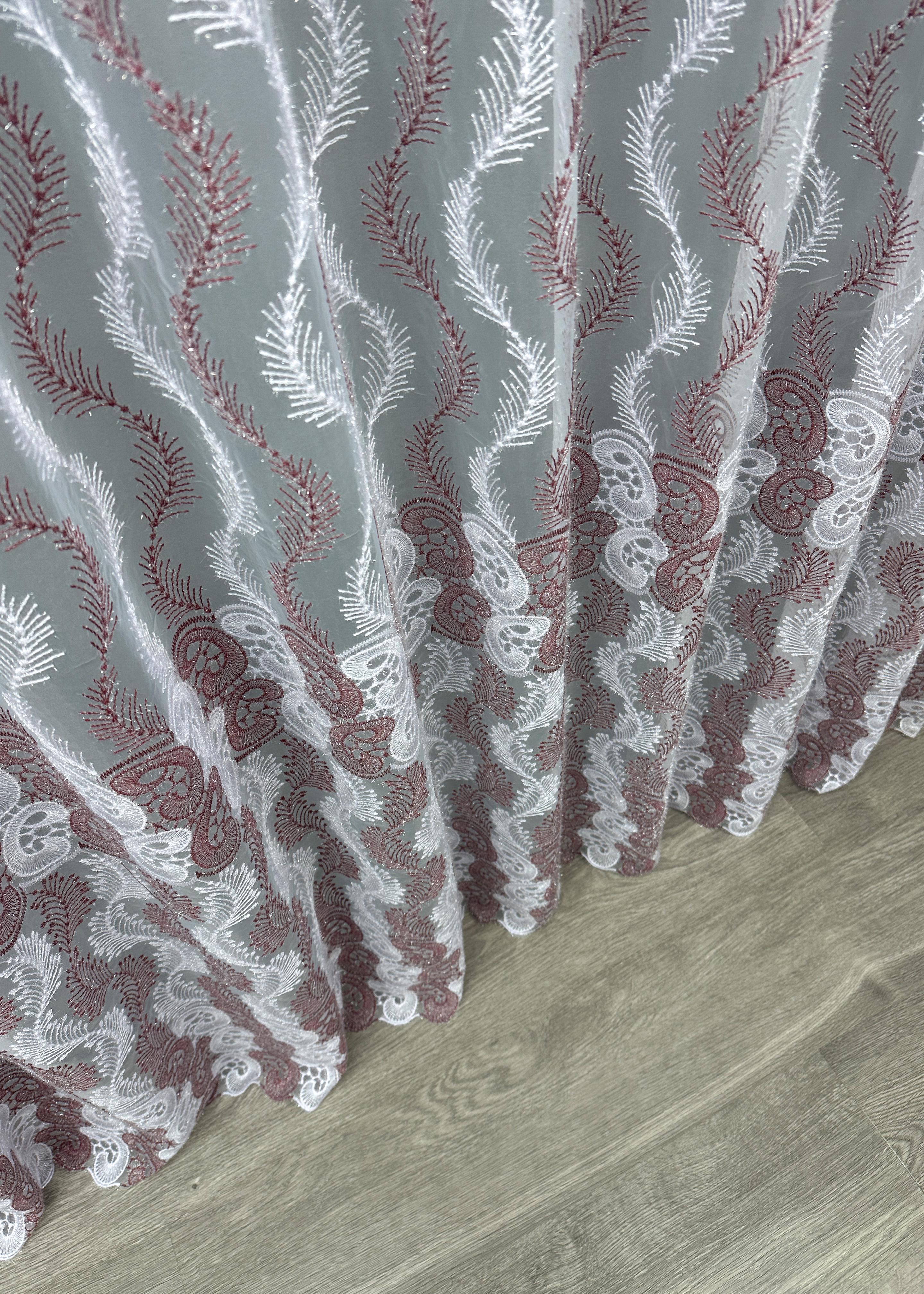 Тюль VR-Textil 1691т Органза с вышивкой и люрексом 300х270 см Бордовый/Белый (42-0732) - фото 8 Тюль VR-Textil 1691т Органза с вышивкой и люрексом 300х270 см Бордовый/Белый (42-0732) - фото 8