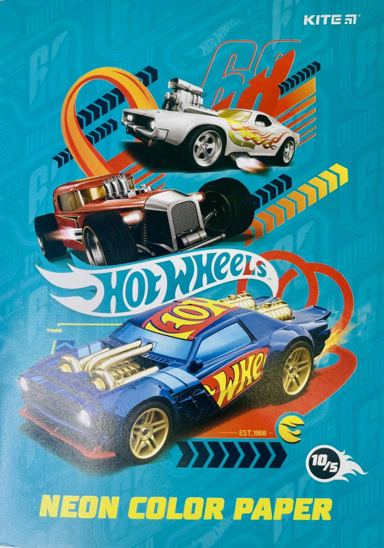 Папір кольоровий КІТЕ HOTWHEELS А4 10 аркушів 5 кольорів Неоновий (111191)