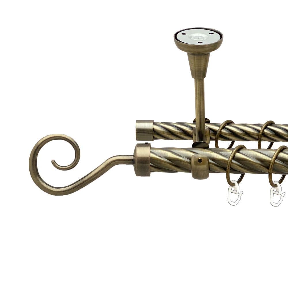 Карниз Orvit Гак металевий дворядний відкритий до стелі скручена труба кільце металеве 25/19 мм 240 см Антик (00-00019080)