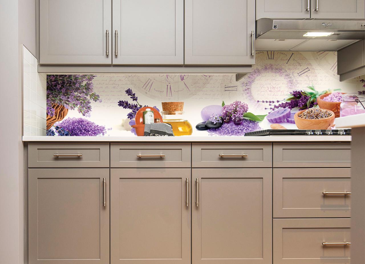 Кухонный фартук Лаванда арома из самоклеющейся виниловой пленки 65х250 см Фиолетовый