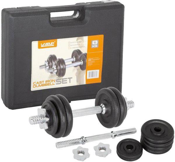 Набір гантелі в кейсі пари LiveUP Dumbbell Set 2х7,5 кг Чорний (LS2322B-15KGS)