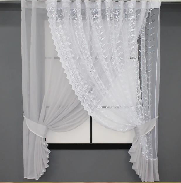 Шторки на кухню 300х170 см Серый/Белый (060к)