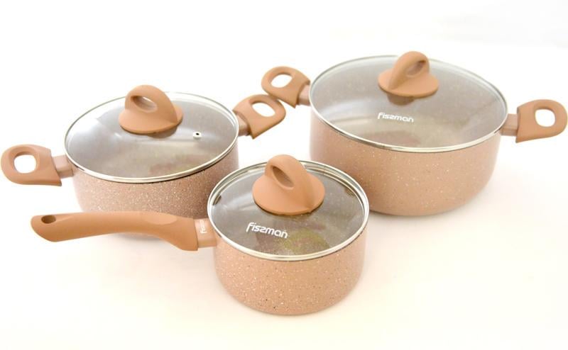 Набір кухонного посуду Fissman LATTE 2 каструлі та ківш з кришками (3237867) Набір кухонного посуду Fissman LATTE 2 каструлі та ківш з кришками (3237867)