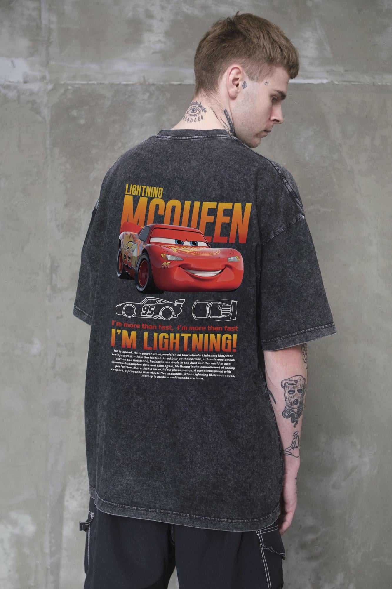 Футболка вываренная Without Washed Оверсайз с принтом Mcqueen L/XL Black (L/XL 8056152 8056153)