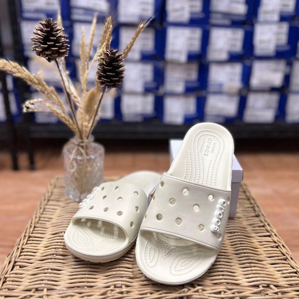 Шльопанці жіночі утеплені Crocs Classic Slide р. 48 49 Бежевий (11733) - фото 11