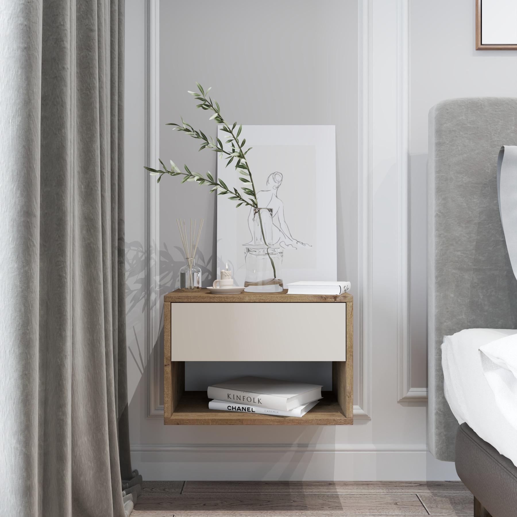 Тумба приліжкова підвісна Нео ДСП Кашемір/Дуб аліканте (TP-14-004)