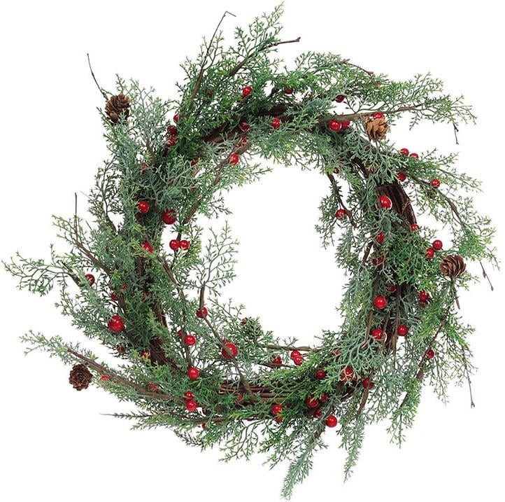 Декоративный венок из искусственной хвои Шишки ягоды Ø60 см (BD-758-234)