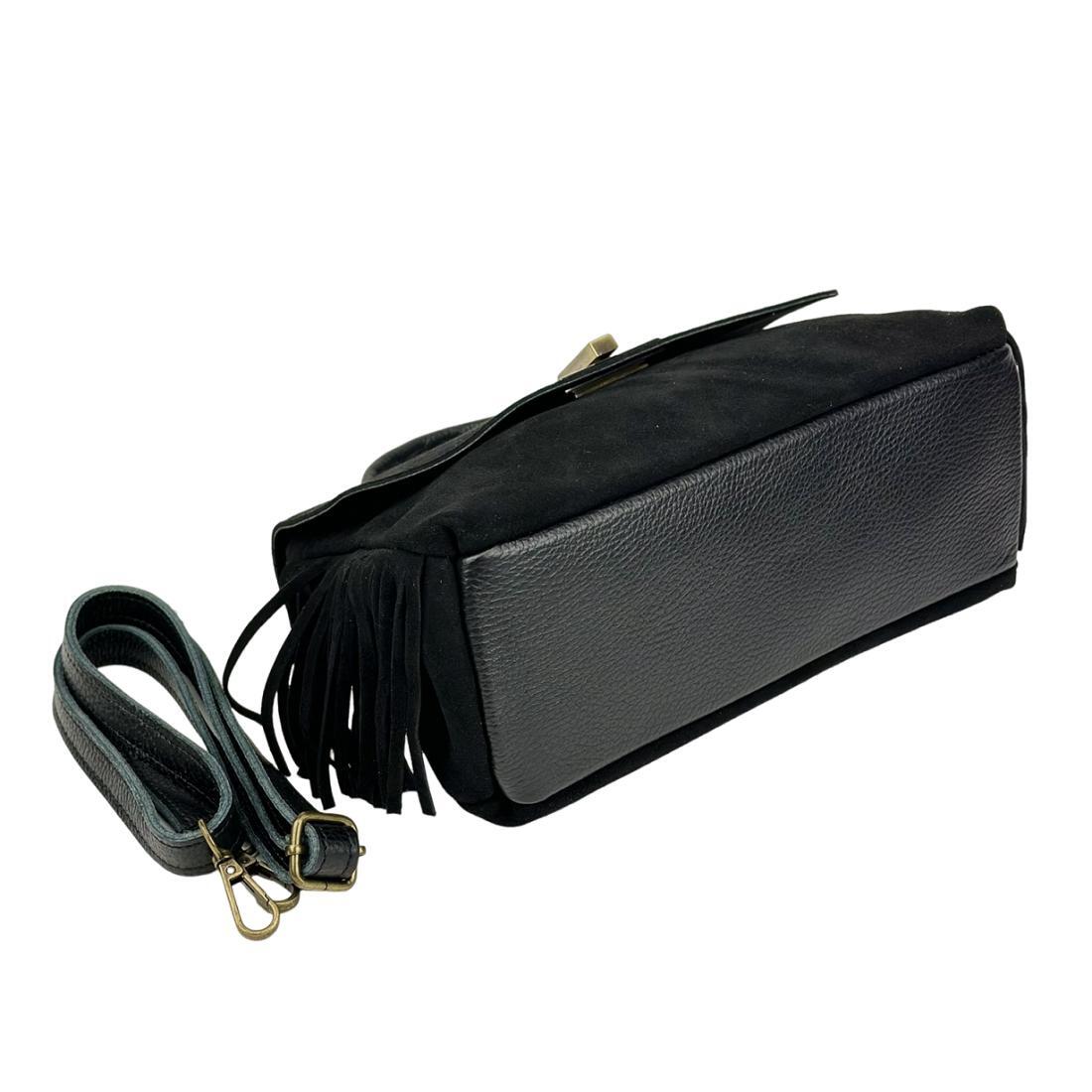 Жіноча сумка крос-боді Royal Bag F-IT-7858A замшеве з бахромою Чорний (8156) - фото 7