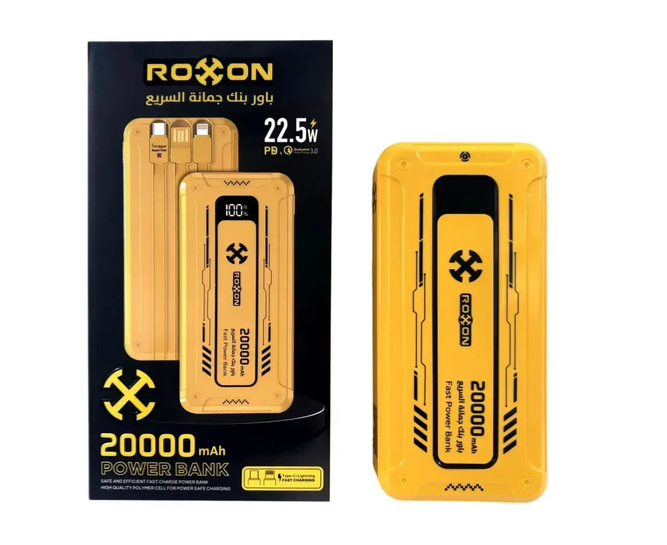 Внешний аккумулятор Roxon RO11 20000 мАч 22,5 Вт Quick Charge 3.0 с дисплеем и встроенными кабелями USB Type-C Lightning