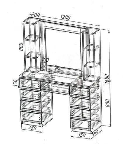 Туалетный столик New and Classic с LED подсветкой 1600x1200x400 мм Дуб Сонома - фото 3 Туалетный столик New and Classic с LED подсветкой 1600x1200x400 мм Дуб Сонома - фото 3