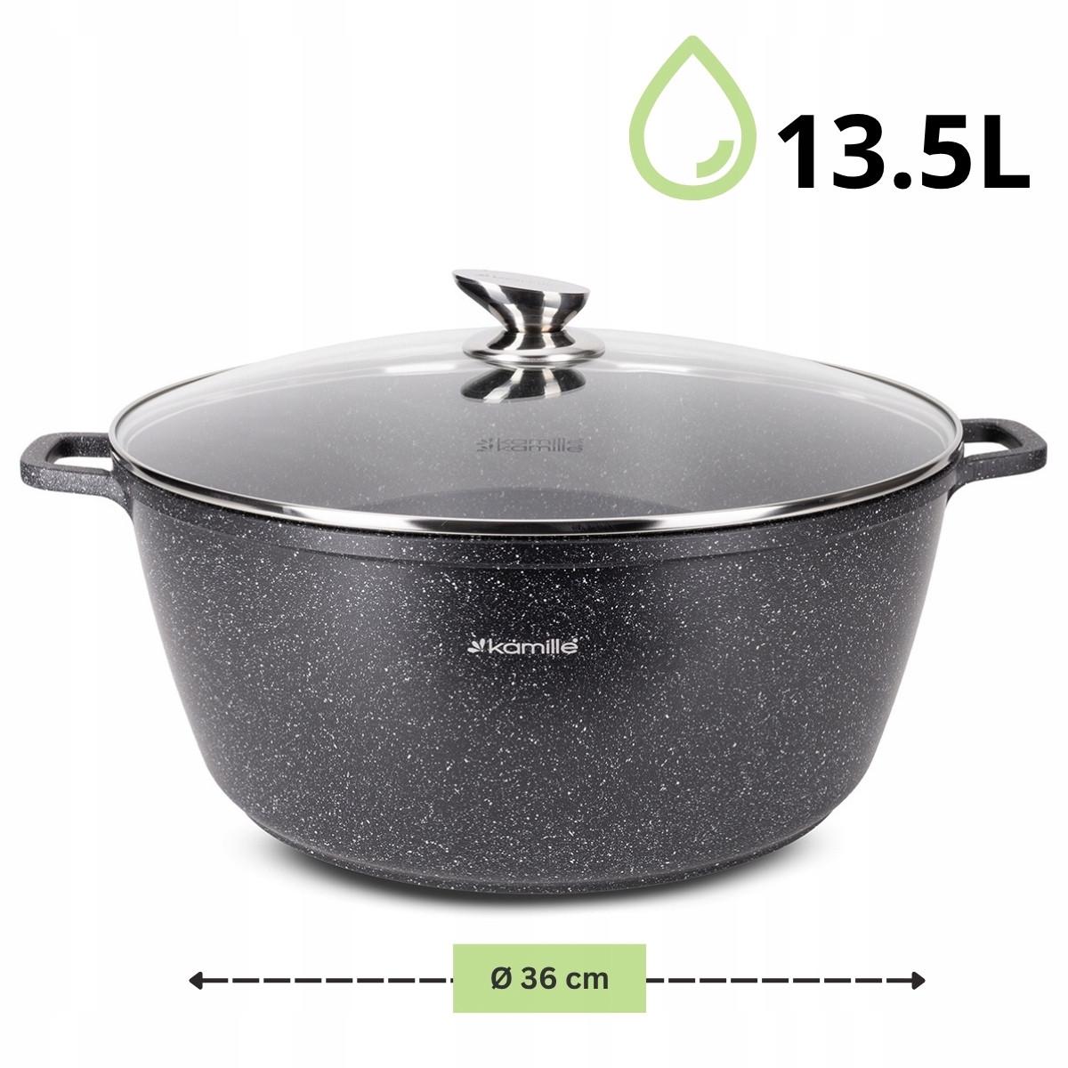 Кастрюля со стеклянной крышкой и антипригарным покрытием Kamille КМ-4482 из литого алюминия 13,5 л Черный мрамор (150-84-4482) - фото 2