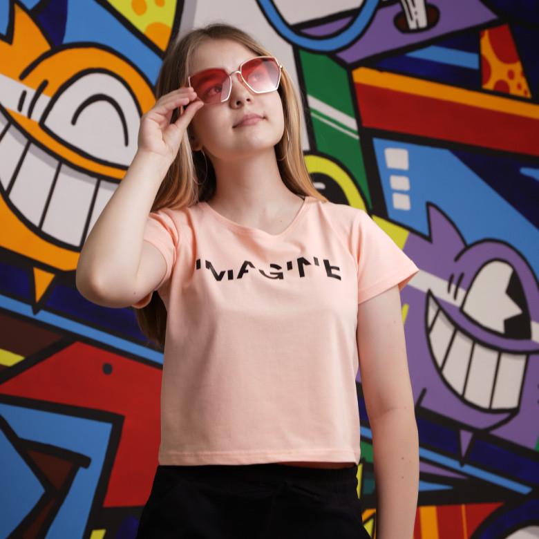 Кроп-топ підлітковий бавовняний для дівчинки укорочений GBI Teens Imagine 152 см Пудровий (13742)