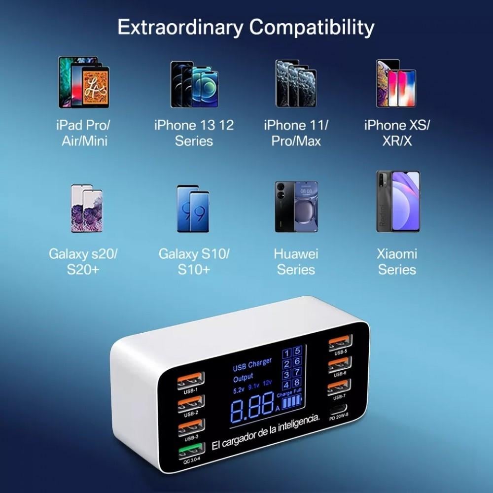 Зарядний пристрій мережевий Asometech 60W PD3.0 QC3.0 8 USB (25397294) - фото 5 Зарядний пристрій мережевий Asometech 60W PD3.0 QC3.0 8 USB (25397294) - фото 5