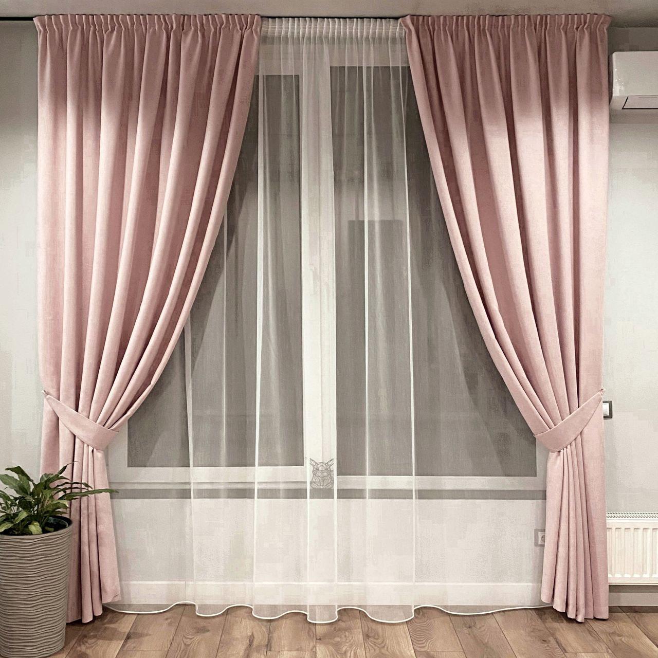 Шторы на тесьме с подхватами 150х250 см микровелюр 2 шт. и тюль бамбук 400х250 см Светло-розовый/Теплый Белый (402097-МТ221В/150-400) - фото 1 Шторы на тесьме с подхватами 150х250 см микровелюр 2 шт. и тюль бамбук 400х250 см Светло-розовый/Теплый Белый (402097-МТ221В/150-400) - фото 1