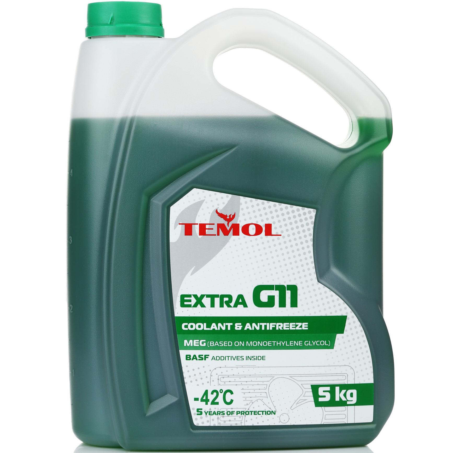 Охлаждающая жидкость Temol Extra G11 antifreeze -42°C 5 кг Зелёный - фото 1