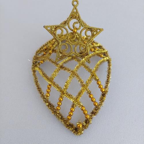 Диадема-корона новогодняя из мишуры Звезда ручной работы 19х14х8 см Золотой (210119)