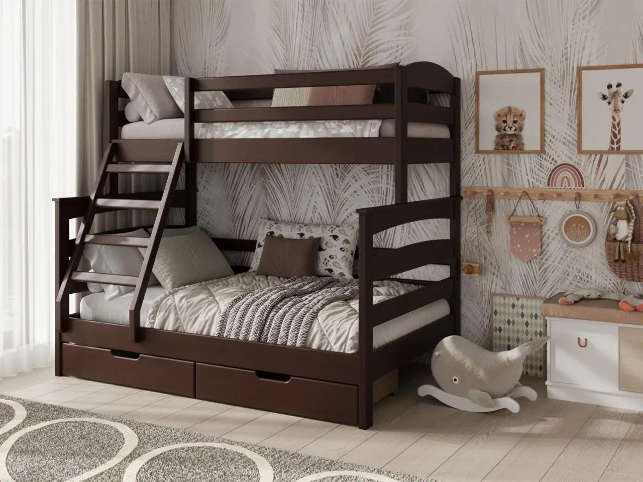 Кровать двухъярусная STEMMA Олимп с ящиками натуральное дерево сосна 140/90х200 см Гнила вишня (52634)