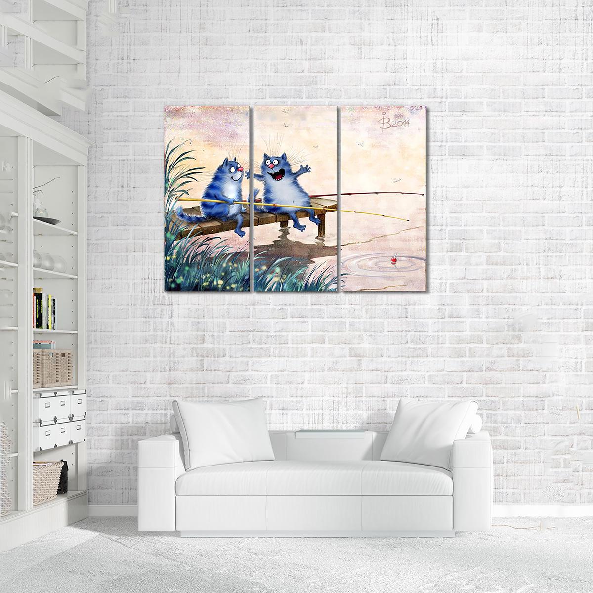 Модульная картина Дружбаны на рыбалке 3 модуля 50x75 см