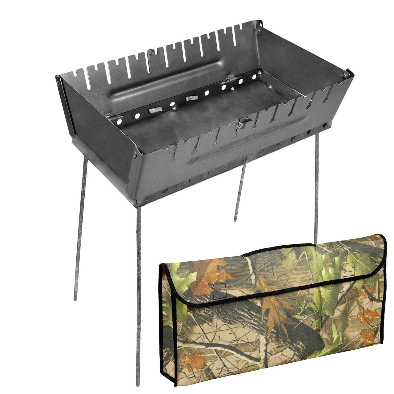 Мангал – чемодан 2 мм на 10 шампуров 570х350х160 мм с чехлом