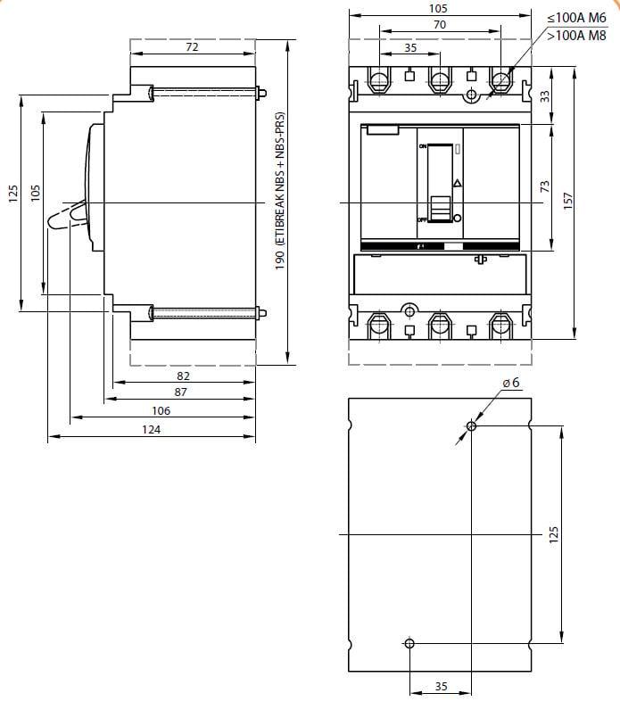 Автоматический выключатель ETI NBS-E100/3L 3Р 100А 36кА (4673041) - фото 2