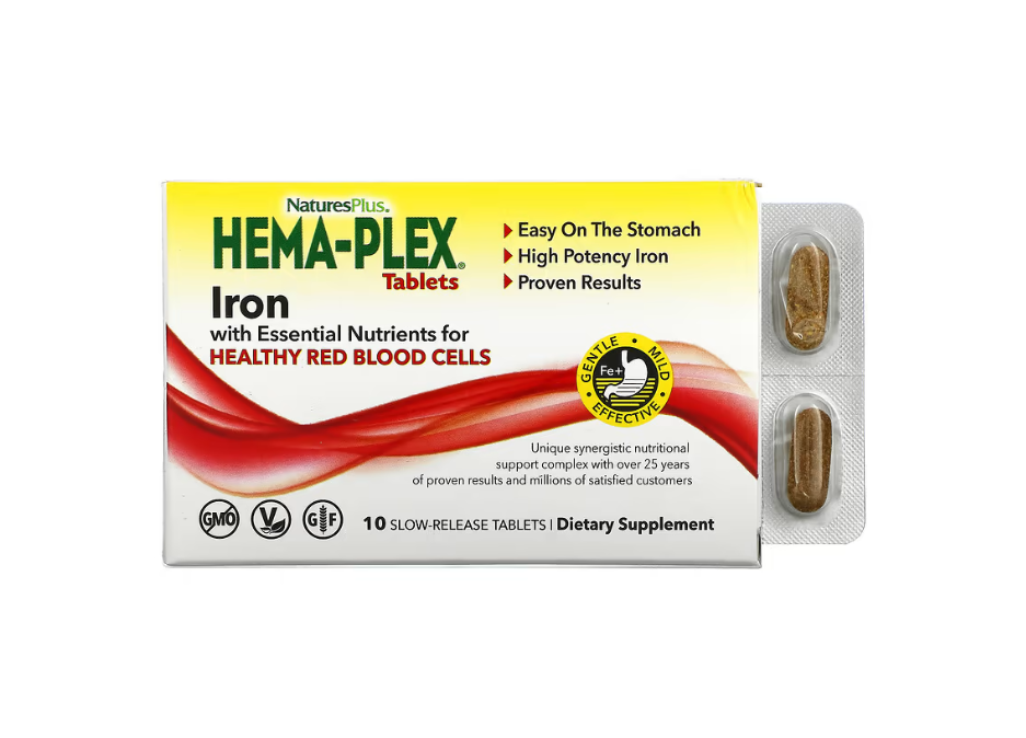 Железо для здоровых эритроцитов NaturesPlus Hema-Plex 10 таблеток с замедленным высвобождением