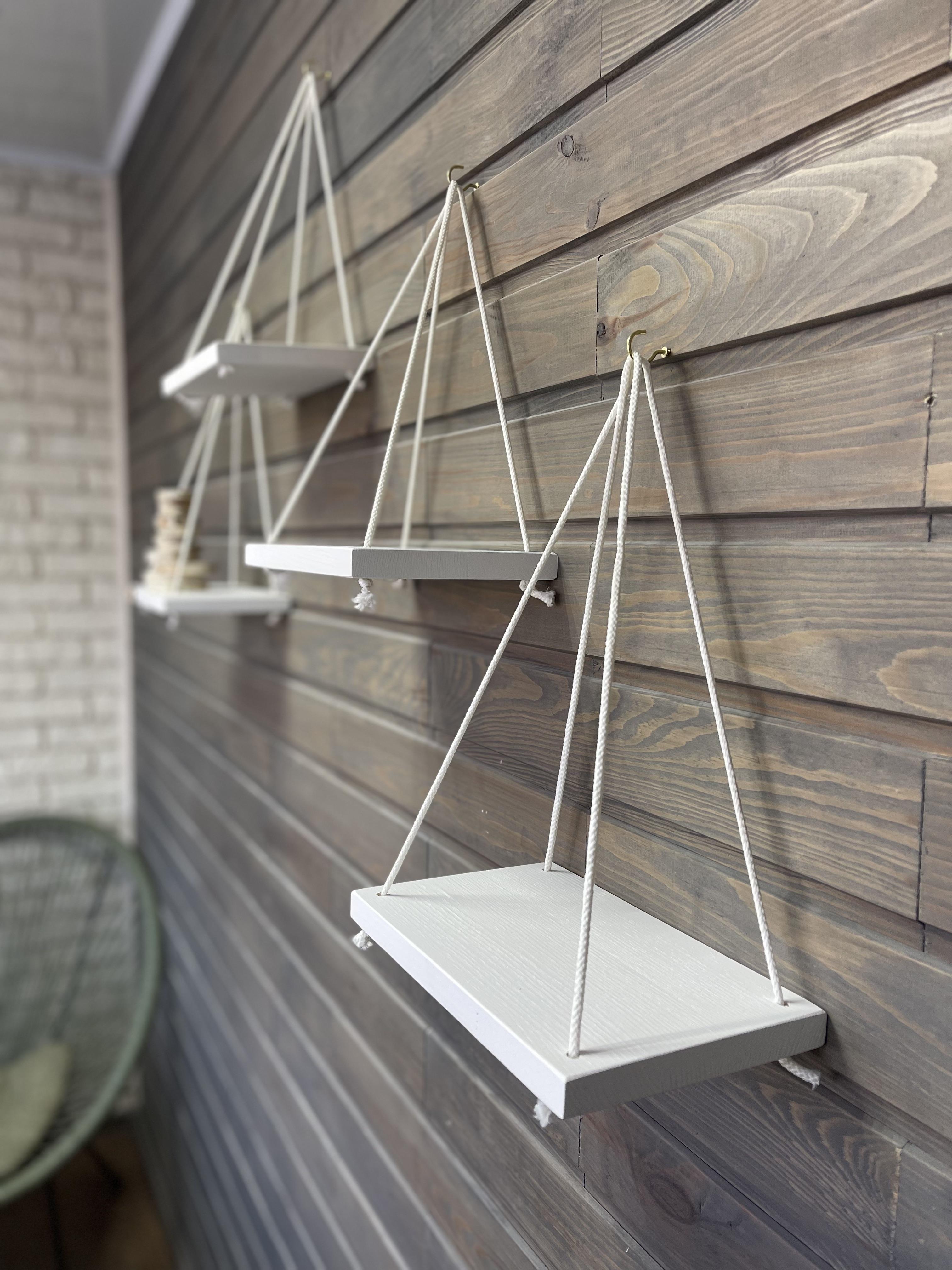 Набор полок подвесных деревянных на канате 15х24 см 4 шт. Белый (id_253) - фото 6