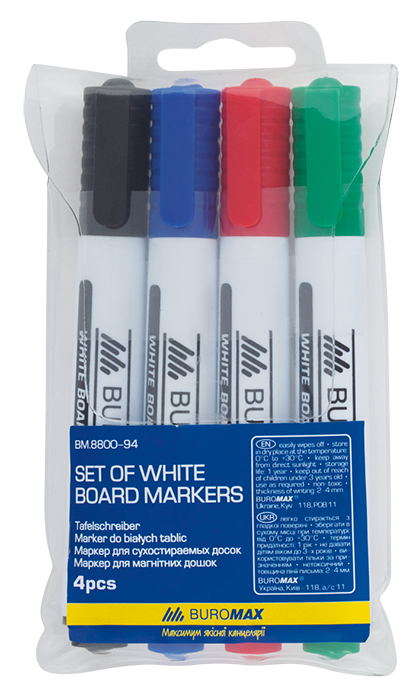 Комплект из 4 маркеров Buromax для магнитных досок Комплект из 4 маркеров Buromax для магнитных досок