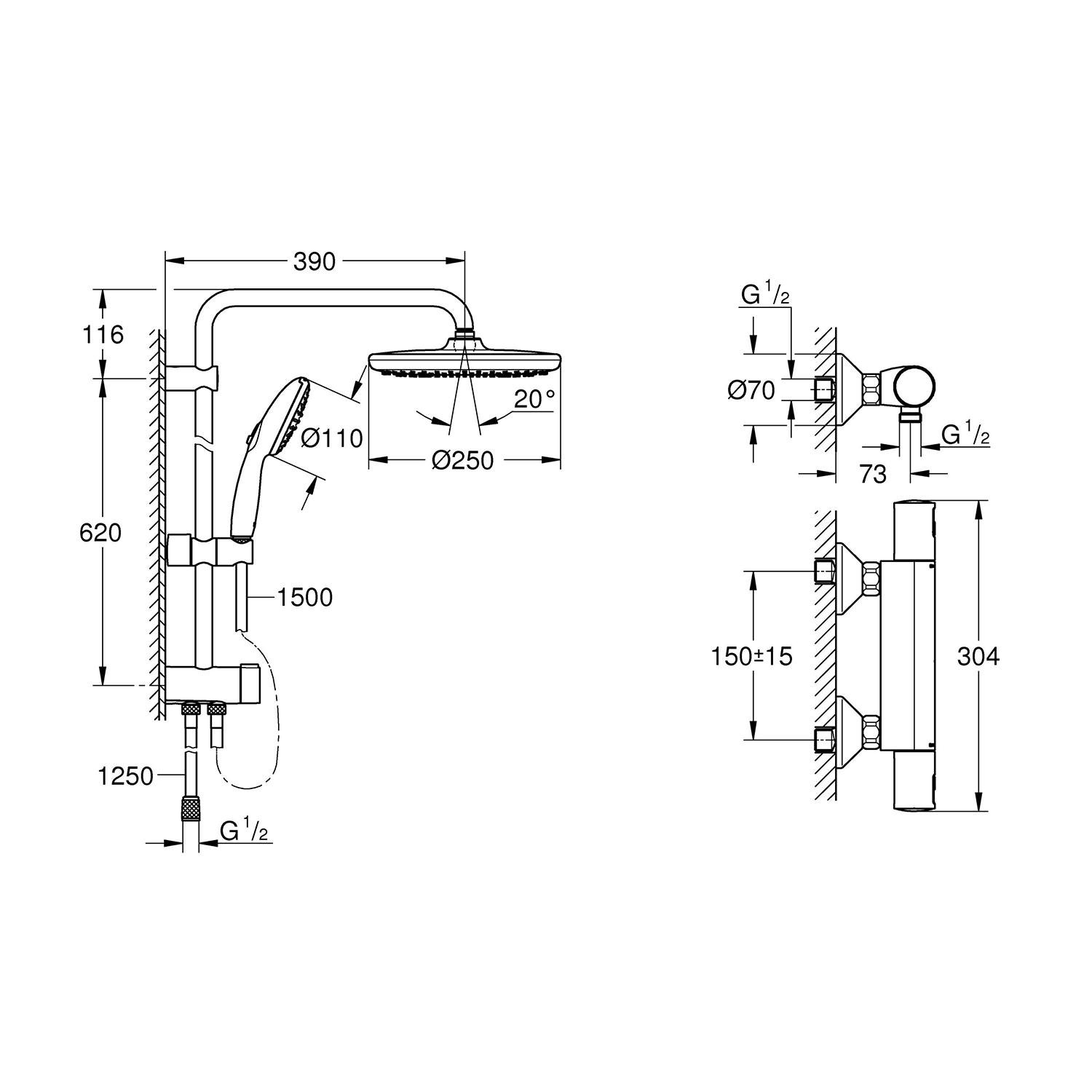 Душова система з термостатом Grohe QuickFix Start UA303908T2 CV034630 Чорний (235225) - фото 14
