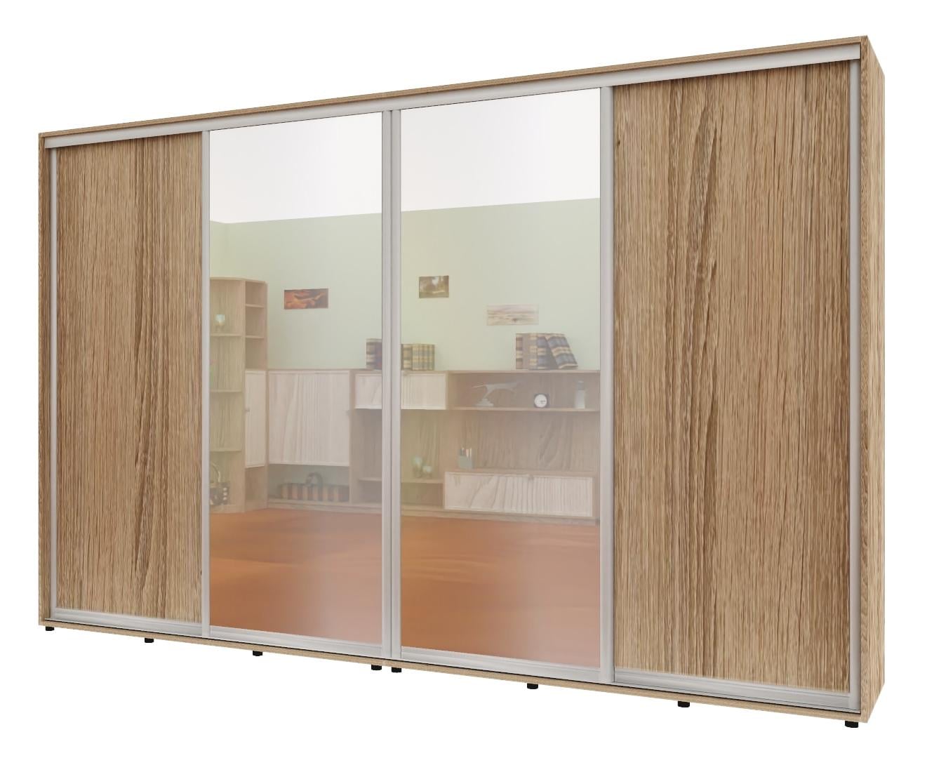 Шкаф-купе четырехдверный Комфорт Мебель ДСП/Зеркало/Зеркало/ДСП Стандарт 380х60х220 см Дуб натуральный