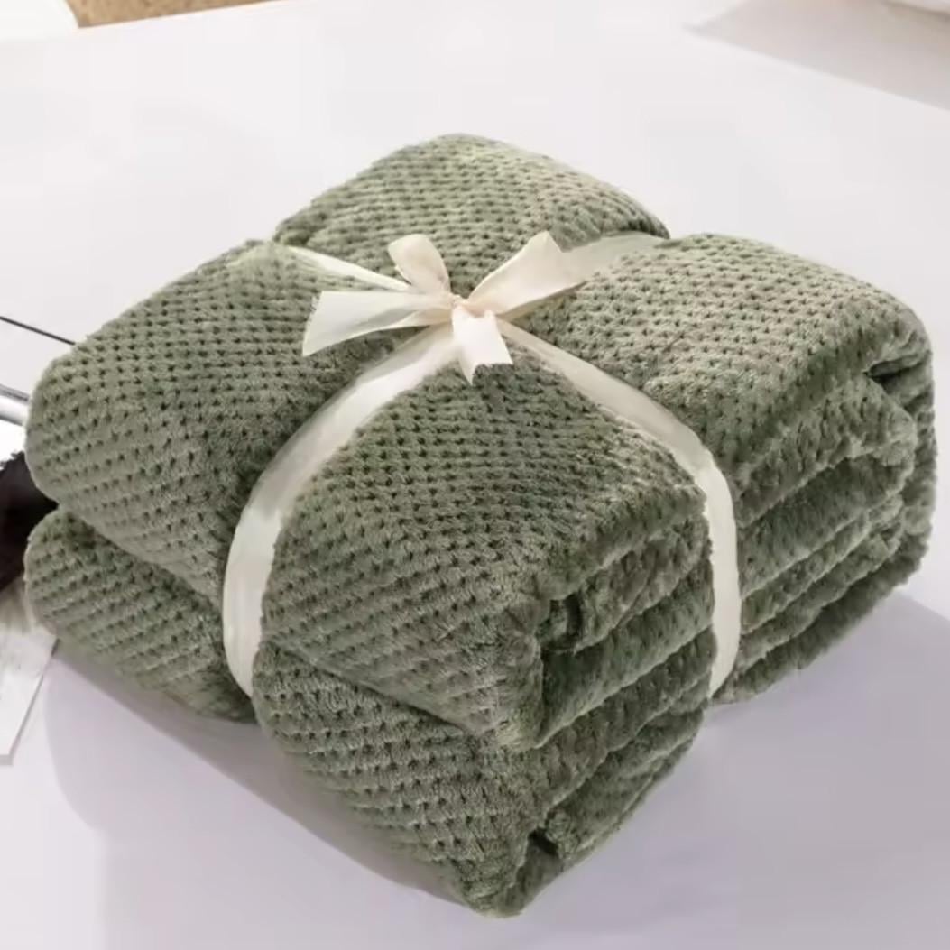 Плед флисовый фактурный полуторный 150×200 см Оливковый (2894501729)