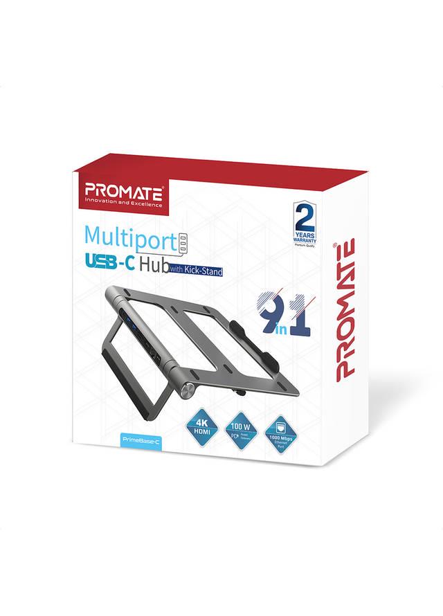 USB-C хаб 9-в-1 Promate PrimeBase-C USB-C PD/HDMI/2xUSB 3.0/RJ45/SD/MicroSD Grey - фото 4