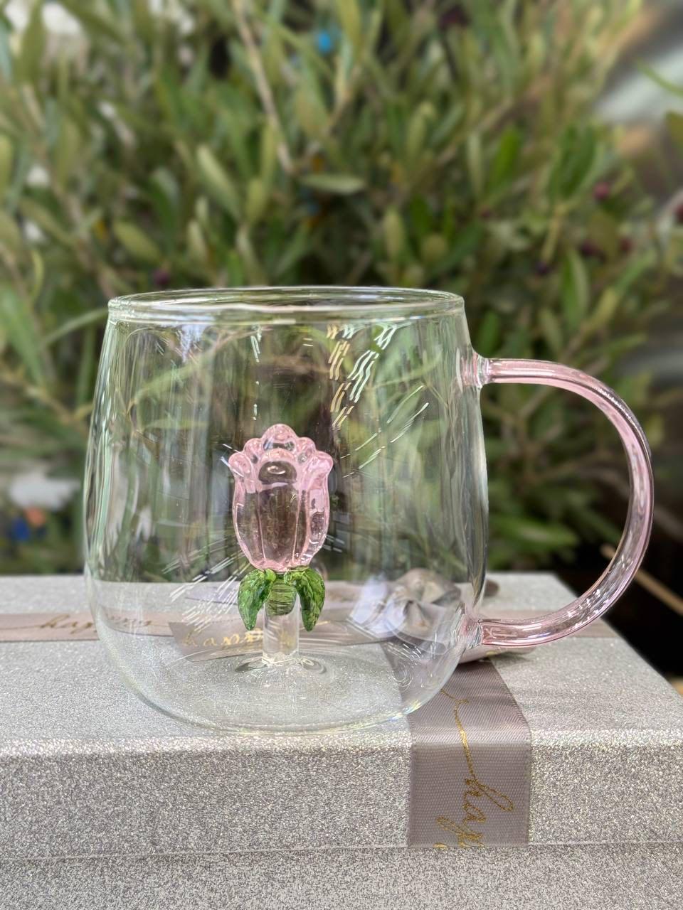 Скляна кружка Рожева троянда 400 мл Прозорий (8030-280)
