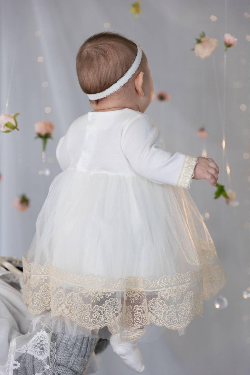 Сукня дитяча святкова Ванесса з мереживом і фатином для хрестин/дня народження/фотосесії р. 56 Молочний (29015187) - фото 4 Сукня дитяча святкова Ванесса з мереживом і фатином для хрестин/дня народження/фотосесії р. 56 Молочний (29015187) - фото 4