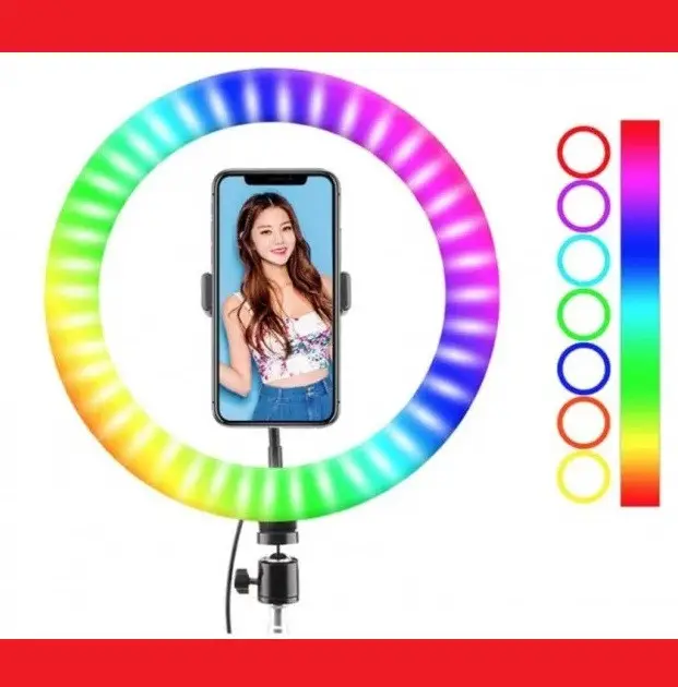 Лампа кільцева LED RGB MJ38 38 см 220 V з кріпленням для телефону та пультом - фото 3