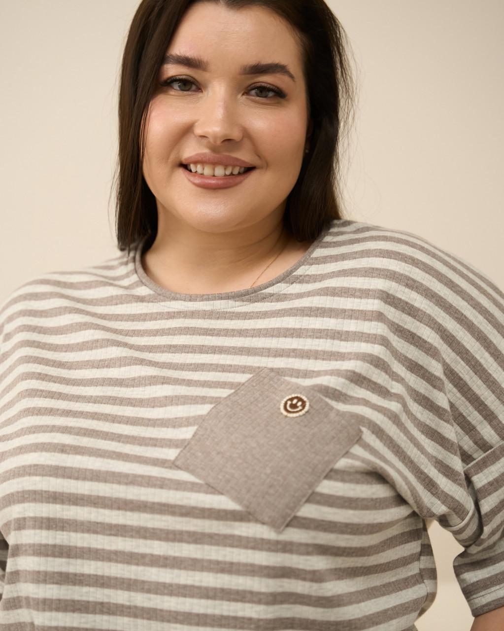 Жіноча піжама зі штанами Nicoletta 47606k і кишенею на футболці в рубчик 4XL Світло-коричневий - фото 2 Жіноча піжама зі штанами Nicoletta 47606k і кишенею на футболці в рубчик 4XL Світло-коричневий - фото 2