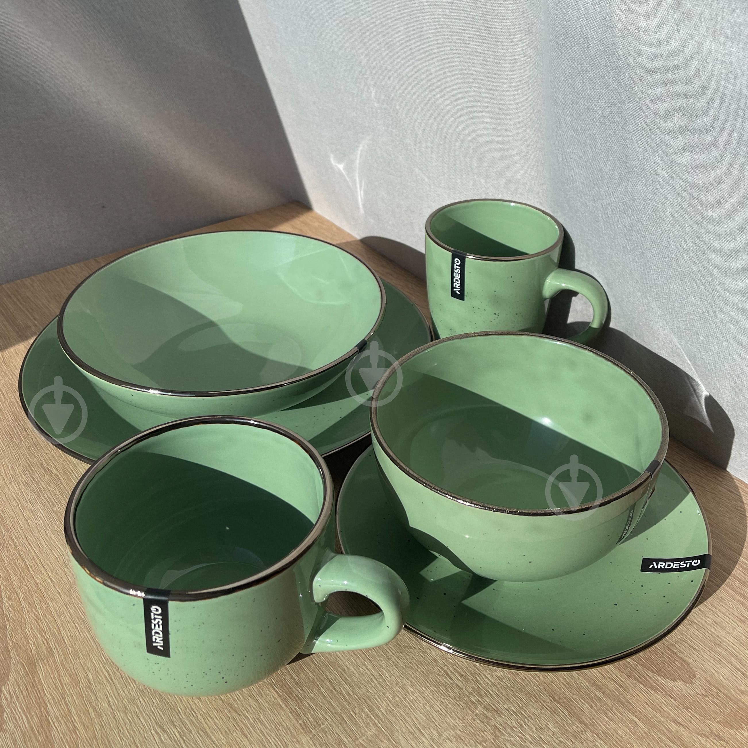 Сервиз столовой посуды Ardesto Bagheria 24 предмета 4 персоны каменная керамика Зеленый - фото 4