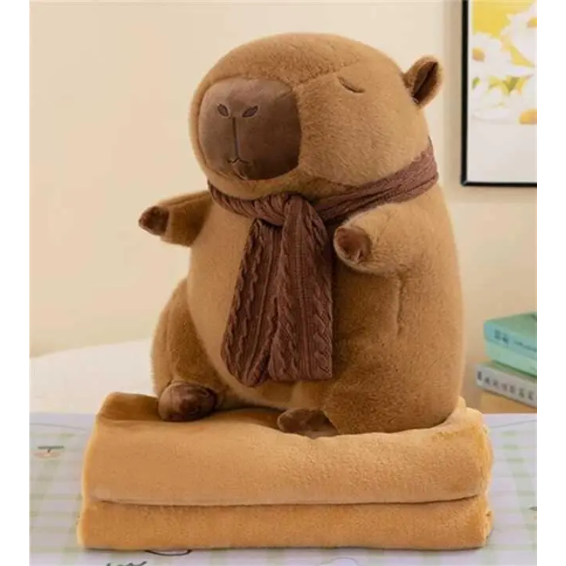 Игрушка мягкая Капибара для детей и взрослых с пледом 105х175 см 42 см