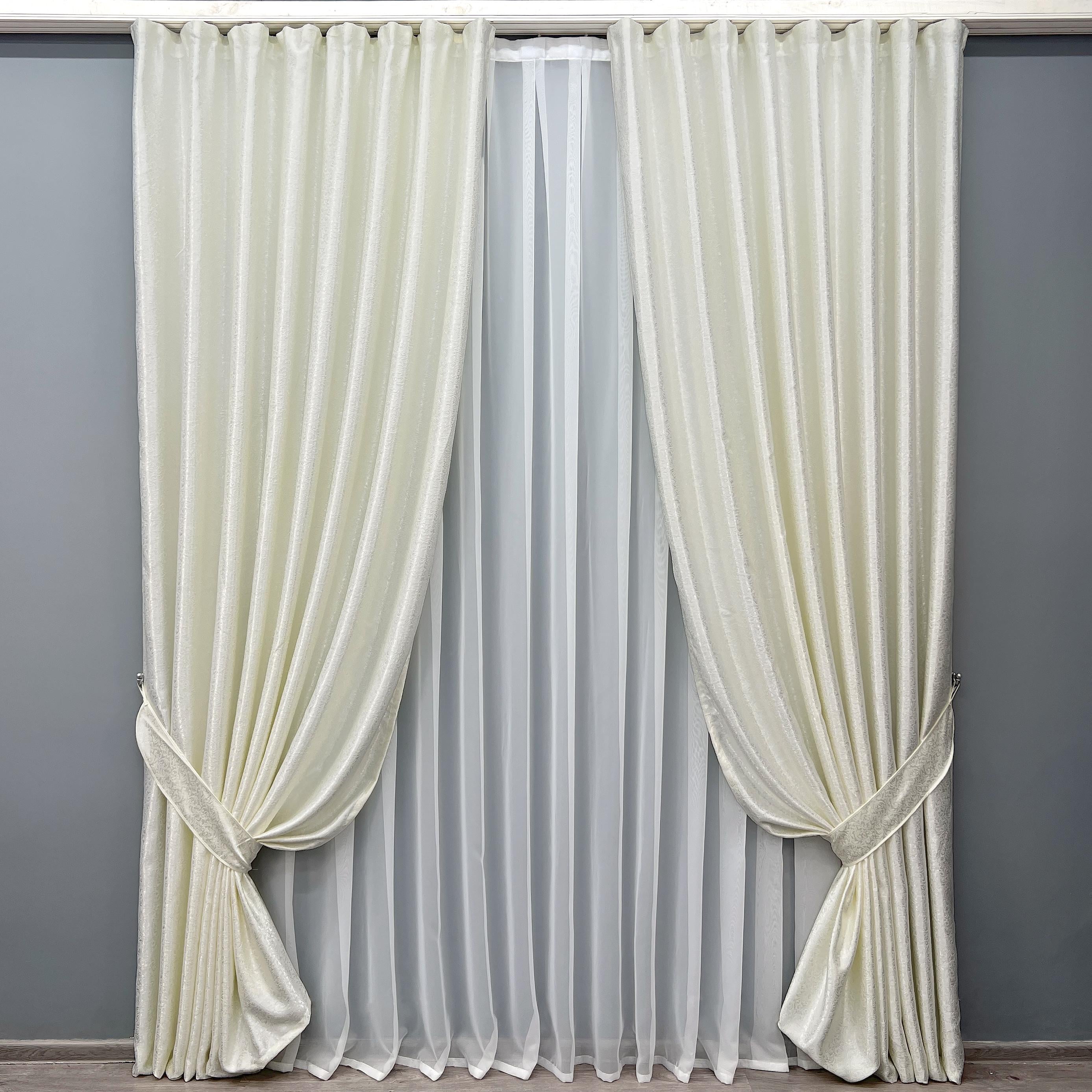 Комплект готових штор VR-Textil Софт Вензель №2048ш 100х275 см 2 шт. Молочний (31-0037)