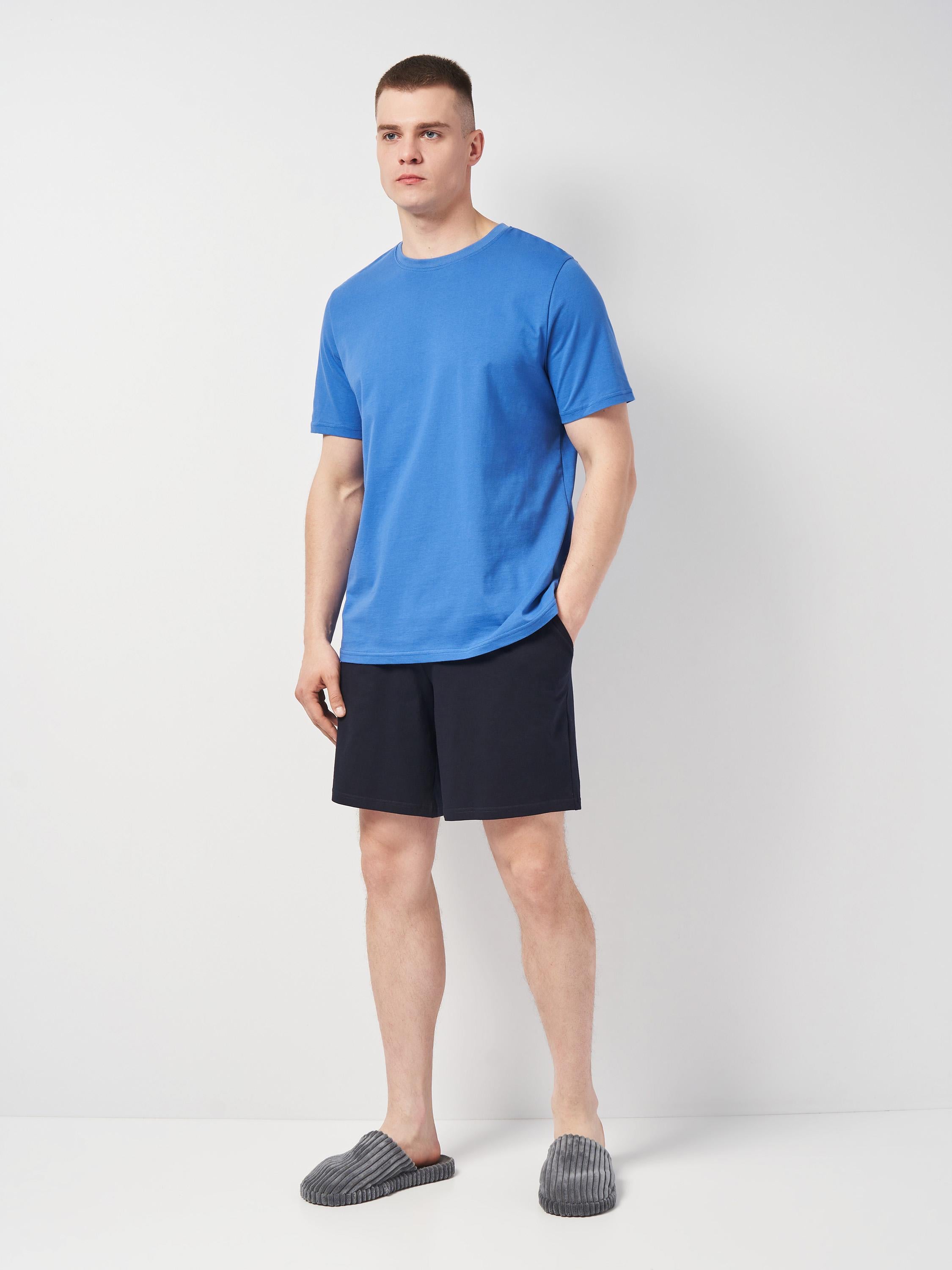 Пижамный комплект мужской футболка и шорты ROZA 240628 S Голубой/темно-синий (4824005734427)