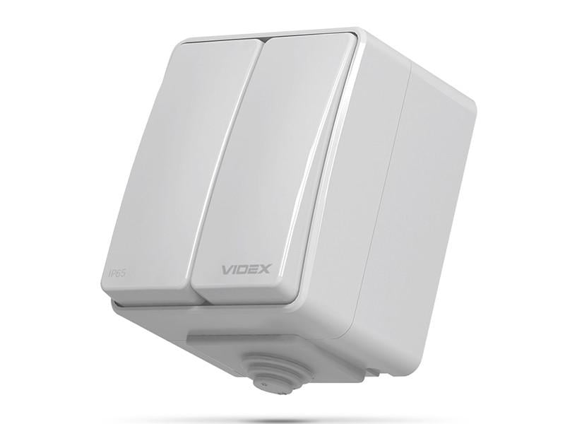 Выключатель наружный двухклавишный Videx Binera Серый IP65 (VF-BNW12-G)