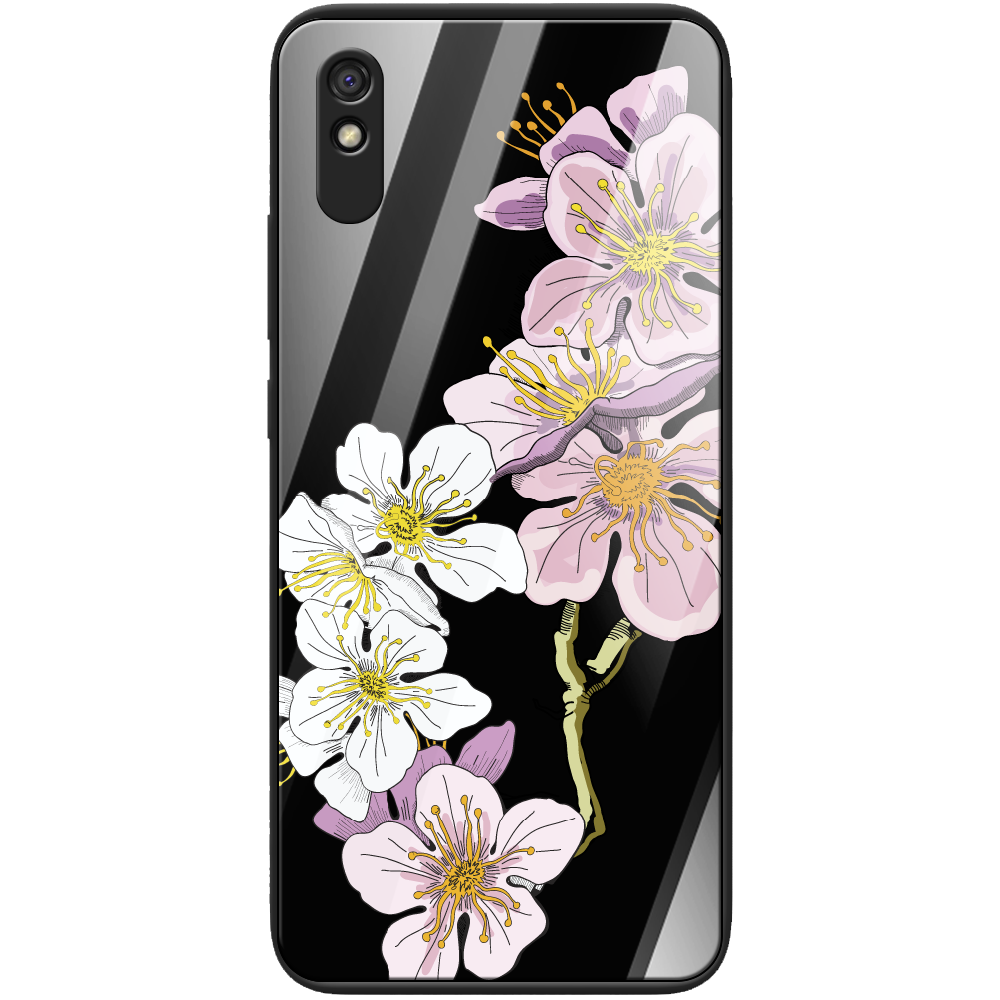 Чехол BoxFace Xiaomi Redmi 9A Cherry Blossom Черный силикон со стеклом (40304-cc4-41116)