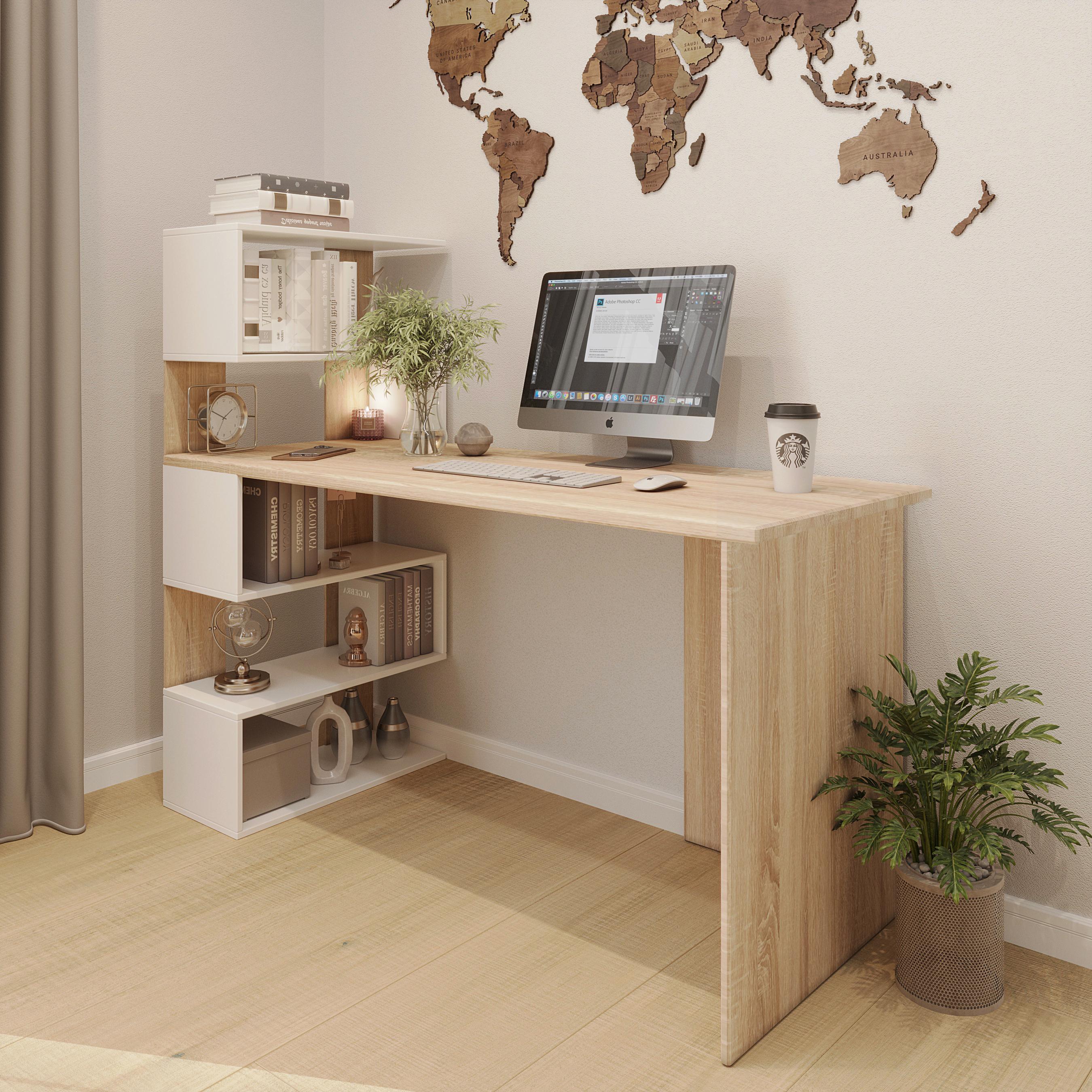 Стіл письмовий з полицями 141х60х123 см Дуб сонома/Білий